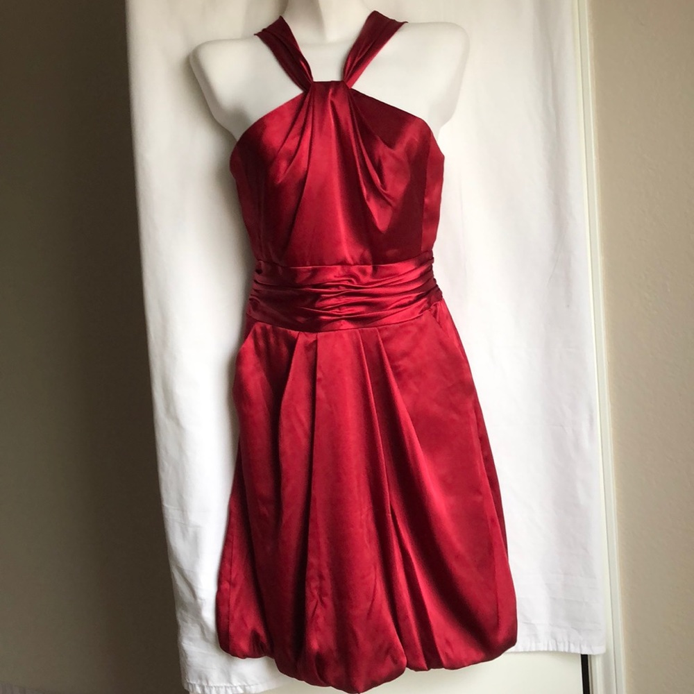 David’s Bridal Red Satin Bridesmaid Dress 6